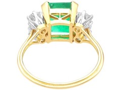 Antique 2.21Ct Emerald and 0.60Ct Diamond, 18k Yellow Gold Ring Circa 1935