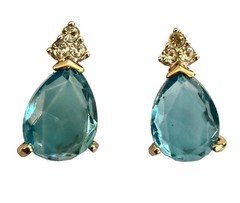 Vintage Faceted Blue Glass Pear Cut 14k HGE Earrings BC-LIND Pierced