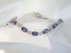 Vintage Sterling Silver 925 Lab Created Tanzanite Station Tennis Bracelet 7″