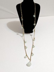 Vintage Faux Aquamarine Station Beads & Gold Tone Cable Link Chain Necklace. 29″