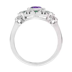 Art Deco Style Lab Created Diamond Amethyst Emerald Ring 14k White Gold Finish