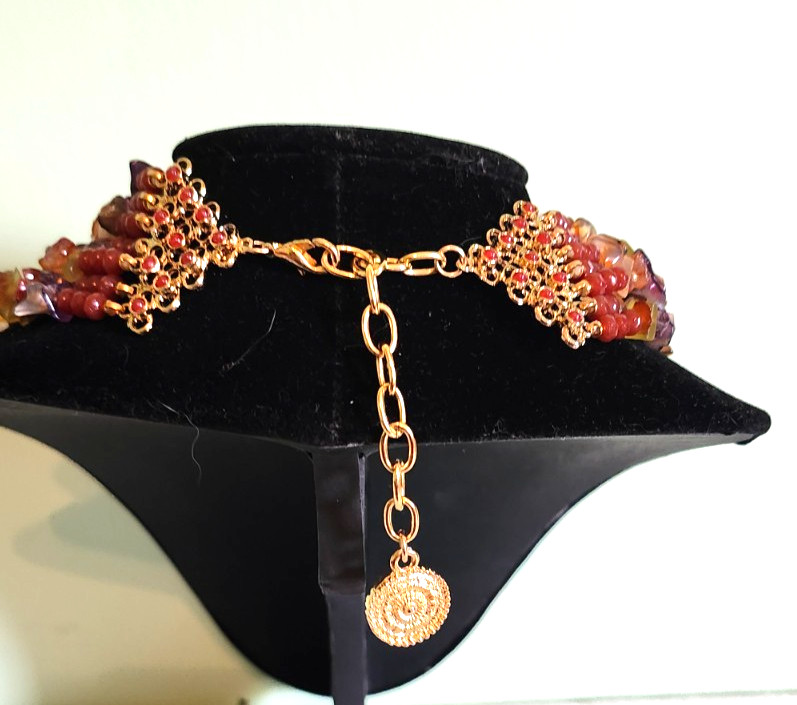 Vintage RJ Graziano Gemstone Semi Precious Multi Stand Multicolor Necklace