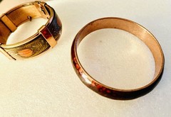 2 Different Vintage Enamel Copper Mattise Renoir Bracelets Medallion Bangle