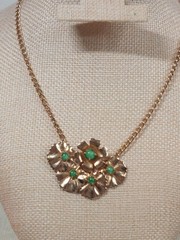 Vintage Gold Tone Floral Necklace Green Faux Jade MCM 1950s 1960s Jewelry Retro