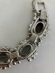 JULIANA Large Smoky Oval Glass Clear & Gray Rhinestones 5 Link Bracelet GORGEOUS