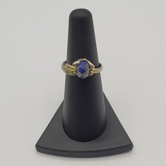 Antique Lapis Lazuli Small Domed Stone w Specks Ring Adjustable Worn Distressed