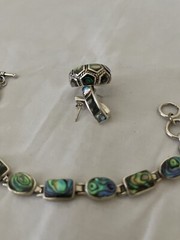 ❤️VTG 925 ABALONE SHELL BRACELET, EARRINGS & RING. Would Make A Lovely Gift