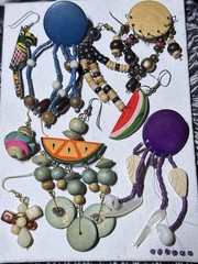 Vintage Multicolor Earrings Lot Wood Shell Metal Glass Plastic Fashion