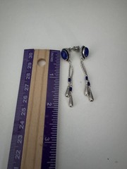 Vintage Liquid Silver Lapis Tassel Necklace Earrings set Stamped 925 Sterling