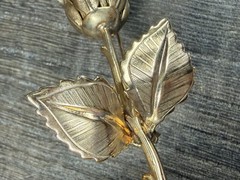 Vintage Giovanni Flower Brooch Pin Long Stem Rose Bud Bloom Gold Tone Romantic