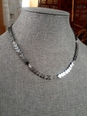Hematite Heart shaped Bead Necklace with Clear Crystal Station Necklace 18″
