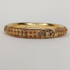 Vintage Face Clad Gold Bangle Ornate Filigree Bracelet Boho Chic Marked F.C.