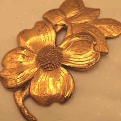 Mid-century Large Pressed Copper Brooch Dogwood Flower Stem 3.25″ x 2″