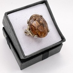 Vintage Cocktail Ring Faux Topaz Faceted Glass Brown Oval Stone Boho Chic Sz 6.5