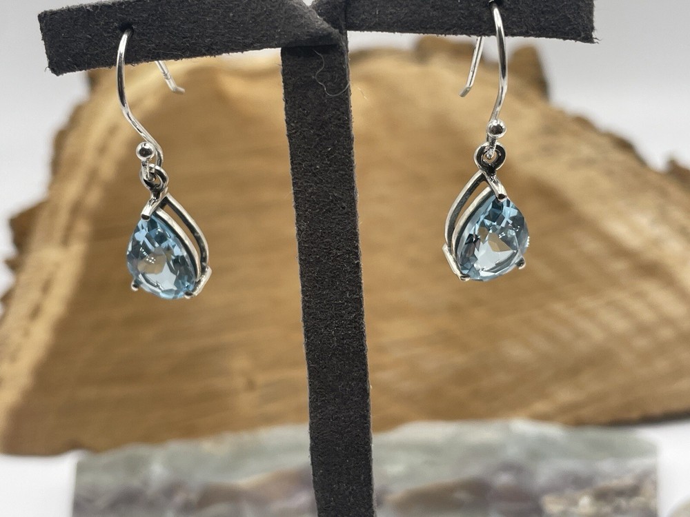 Nice Natural Blue Topaz teardrop Sterling Silver Hook Dangle Earrings–896.24