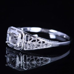 Sterling Silver 925 Round 4mm to 4.75mm Semi Mount Setting Engrave Antique Ring