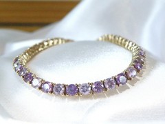 Vintage Sterling Silver 925 Gold Over Amethyst CZ Tennis Bracelet 7.5″