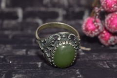 1970s Ukraine Vintage old russian Sterling SILVER 875 Ring stone nephritis jade