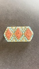 Vintage Nepal Brooch Pin Brass Coral & Turquoise Inlay Tibetan Tribal Jewelry