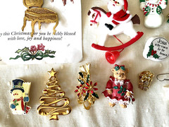 Vintage Christmas Jewelry Lot of 17 Pieces Earrings Pins Brooch Mixed Material