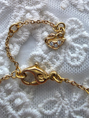 Vintage Bracelet Swan Signed Swarovski Crystals Geometric Chain Gold Tone 7.5″ L