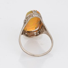 Vintage Belais Art Deco Opal Ring 14k White Gold Sz 5 Filigree Fine Jewelry
