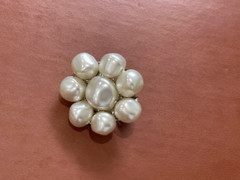 Vintage Japanese Silver Tone Metal Faux Pearl Flower Form Clip on Earrings