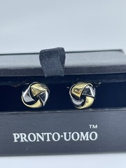 Pronto Uomo Knot Cufflinks and Shirt Stud set gold and gun metal gray IOB