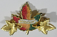 VTG WINDSOR METAL FALL AUTUMN MAPLE LEAF Brooch pin red green orange gold tone