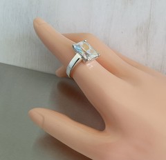 Vintage Mercury Mist Topaz Radiant Cut Solitaire Ring 925 Sterling Silver Size 8