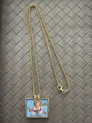 Vintage 18k Gold Hand Painted Indian Charm Pendant Necklace Plated