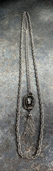 Vintage 30″ Silver Tone Double Strand Glass Cameo & Tassel Pendant Necklace