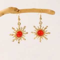 Bohemian Vintage Zinc Alloy Sun Drop Earrings with Green Stone