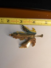 Vintage Blue White Enamel Maple Leaf Pin Brooch Gold Tone Autumn Nature