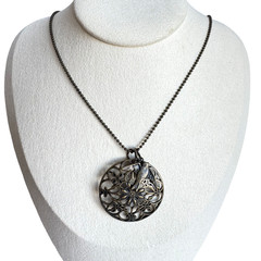 Vintage Copper Bird Necklace Floral Filigree Pendant Ball Chain Boho Statement