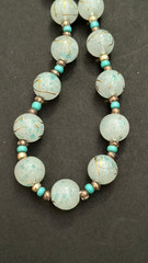 VTG Turquoise & Hand painted Glass Beads / 18″ Necklace, 1900s Venetian Murano