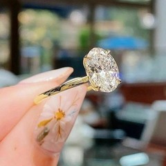 14K Gold Finish 2.00Ct Oval Cut Lab Created Diamond Engagement Solitaire Ring