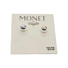 MONET Earrings Silver tone Ball Vintage .25 elegant Round BB Ball