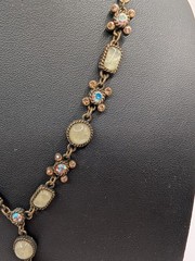 Vintage Avon Rhinestone Faux Fire Opal 22″ Necklace And Earrings Gold Tone