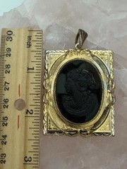 Vintage Black Mourning Cameo Locket Pendant