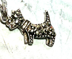 Vintage Sterling Silver Marcasite Scottie Dog Pendant Necklace, 18.5″, Dainty