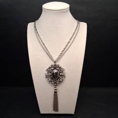 Vintage Double Chain Necklace Filigree Tassel Pendent Hamatite. 17.404