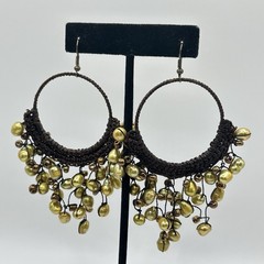Pearl Dangle Hoop Earrings Bohemian Style 4″ Drop Pierced Artisan