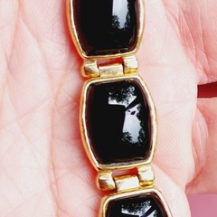 Vintage Gold Over Sterling Silver 925 Bracelet Black Stone Beautiful Signed HK