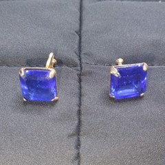 Vintage Brooch & Earrings – Silver Vermeil / Gold Wash, Cobalt Glass – Rare!