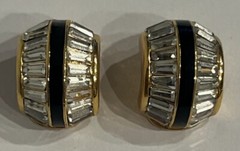 Elegant Cristian Dior Clip On Earrings w Enamel & Tapered Baguette Rhinestones