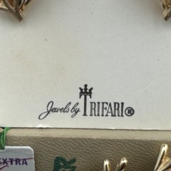 NWT VTG 1950s-1960s CROWN TRIFARI Gold-tone Branch Brooch Earrings Set Jewelry