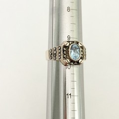 Vintage 925 Sterling Silver Genuine Blue Topaz Marcasite Deco Style Ring SZ 9.5