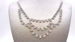Vintage White Gold Filled Clear Crystal Open Back Prong Set Festoon Necklace
