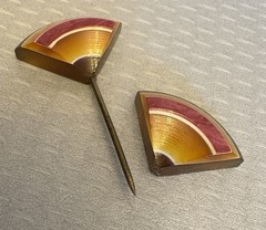 Vintage Art Deco Amber Celluloid Jabot Pin Layered Laminated Double Sided Brooch